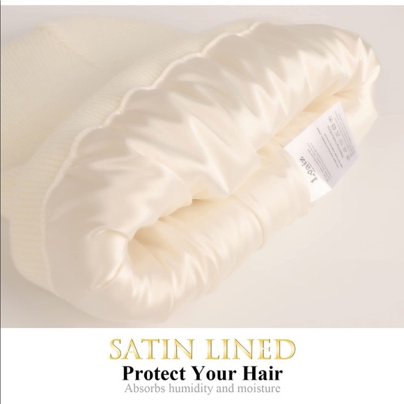 WHITE UNISEX SATIN LINED (winter) BEANIE HAT (BRAND NEW) - Picture 4 of 5